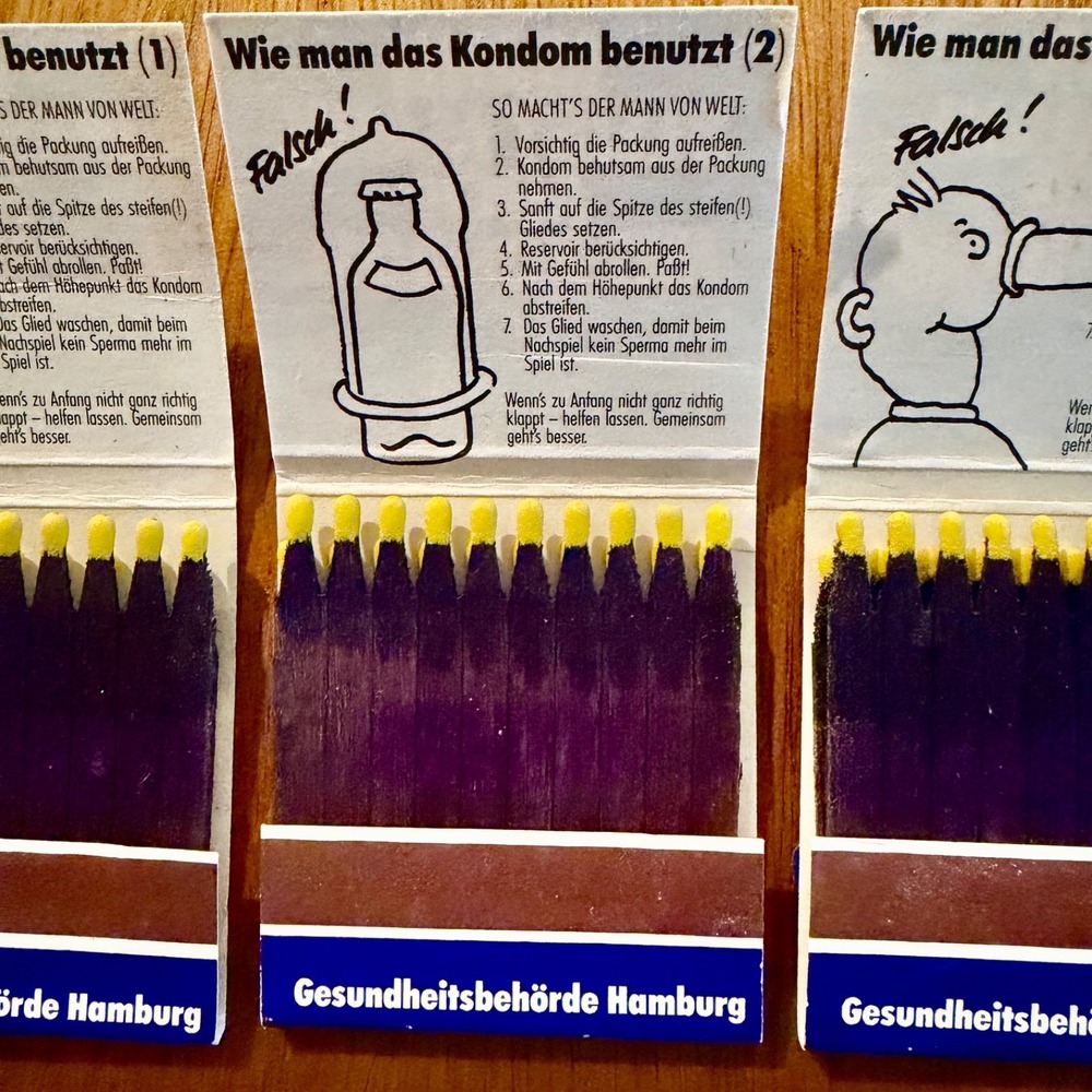 Rare 1980s German AIDS Awareness Matchbook Set Hamburg Condom Campaign - Picture 4 of 6